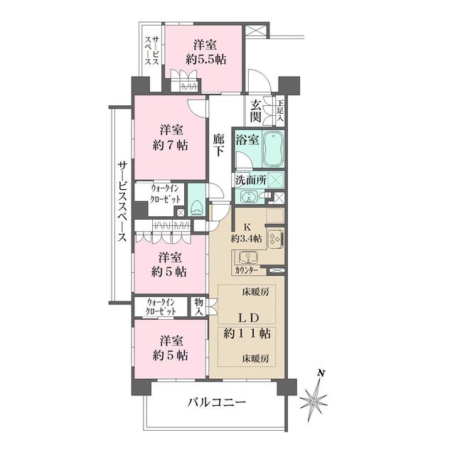 ザ・パークハウス上麻生(4LDK/3階)の間取り写真