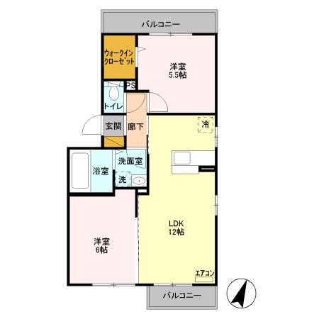 ジュヴァンセル B棟(2LDK/2階)の間取り写真