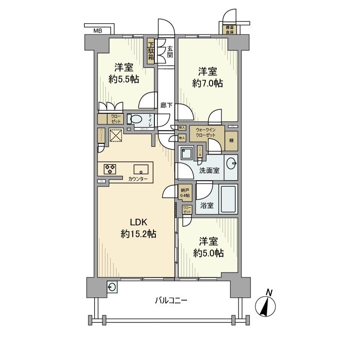 アネシア生田月見台(3LDK/2階)の間取り写真