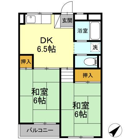 グリーンハウスクスノキ(2DK/2階)の間取り写真