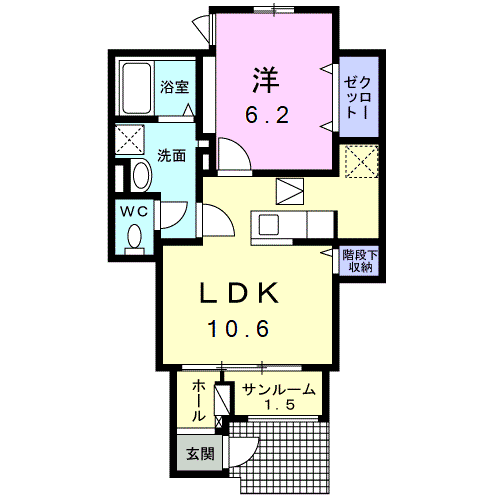 ウイ アウリイ(1LDK/1階)の間取り写真