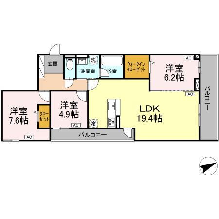 D-RESIDENCE稲城(3LDK/2階)の間取り写真