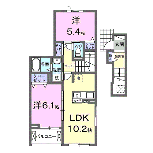 ヴィラ デ オーブⅥ(2LDK/2階)の間取り写真