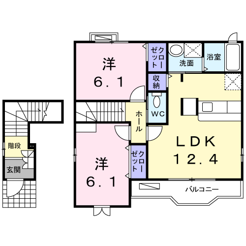 LUGANA矢口(2LDK/2階)の間取り写真