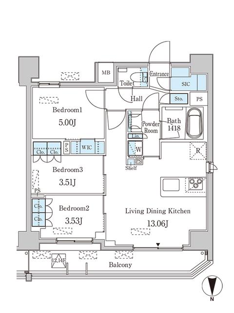 JP NOIE 西蒲田(3LDK/13階)の間取り写真