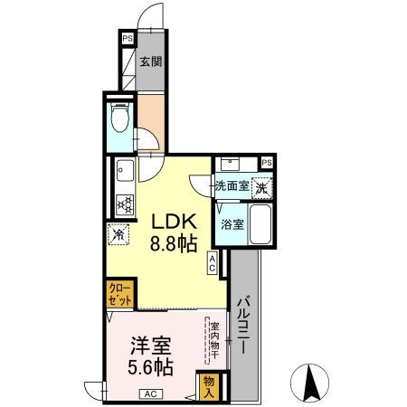 D PAINA 旭町(1LDK/3階)の間取り写真