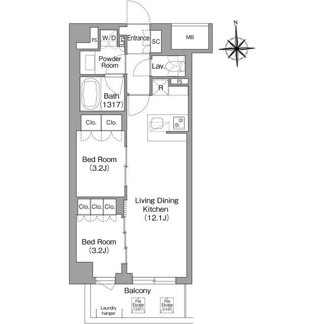 コンフォリア・リヴ大森西(2LDK/2階)の間取り写真