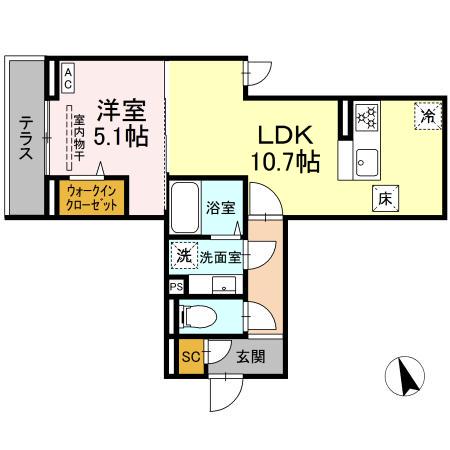 DPAINA 上平間 II(1LDK/1階)の間取り写真