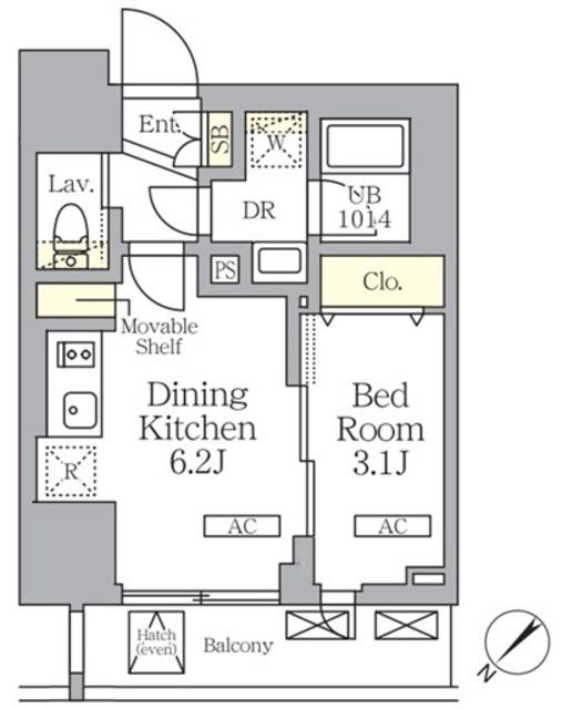 プライムガーデン大森(1DK/12階)の間取り写真