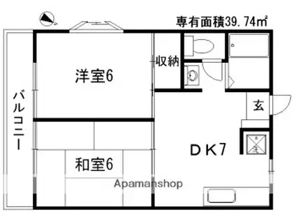 ラフィネ東寺尾(2DK/2階)の間取り写真