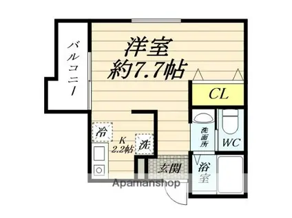 グランソレーユ横浜鶴見(ワンルーム/2階)の間取り写真