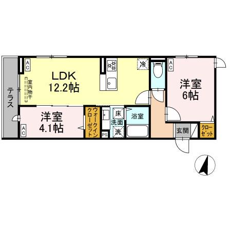 ルリアン西寺尾Ⅱ(2LDK/1階)の間取り写真