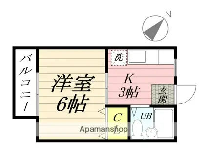 サニーコーポ豊田(1K/2階)の間取り写真