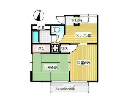 江上荘(2K/2階)の間取り写真