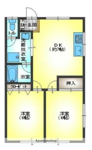 サンハイム金子(2DK/1階)の間取り写真