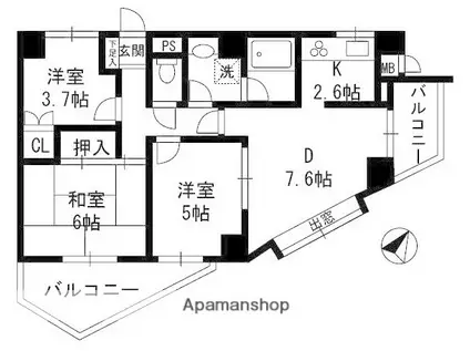 ライフバード戸塚(3DK/3階)の間取り写真