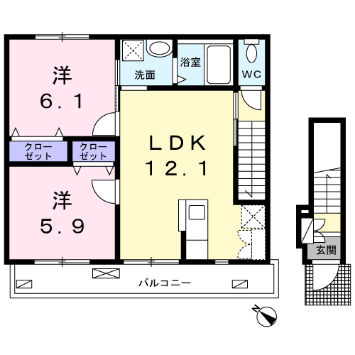 鵠沼アパートB(2LDK/2階)の間取り写真