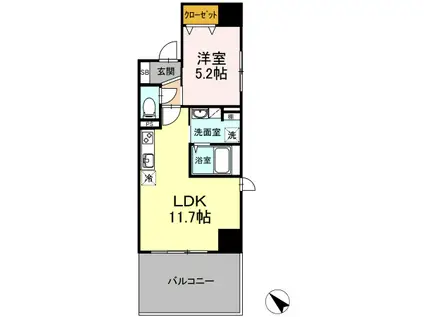 ベイサイドヒルズ関内(1LDK/3階)の間取り写真