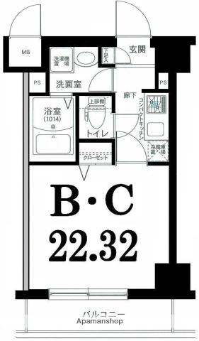 グリフィン横浜・フィオーレ(1K/6階)の間取り写真