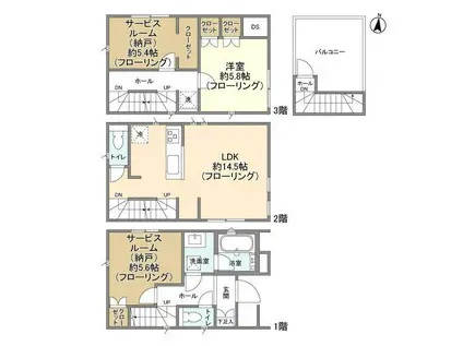 東急東横線 綱島駅 徒歩10分 3階建 築1年(1SLDK)の間取り写真