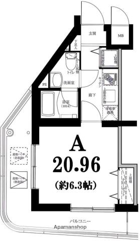 グリフィン横浜・岡野公園弐番館(1K/4階)の間取り写真