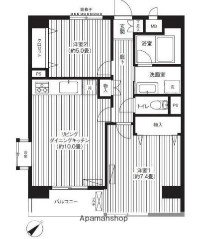 ベイ・イースト(2LDK/3階)の間取り写真
