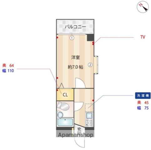 GIビルⅢ(1K/5階)の間取り写真
