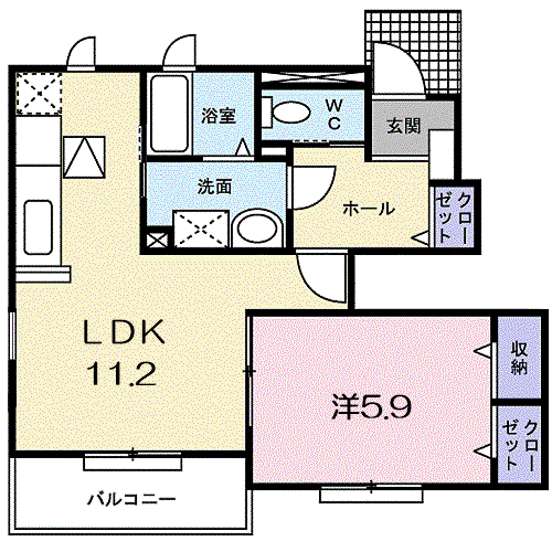 ショコラⅡ(1LDK/1階)の間取り写真