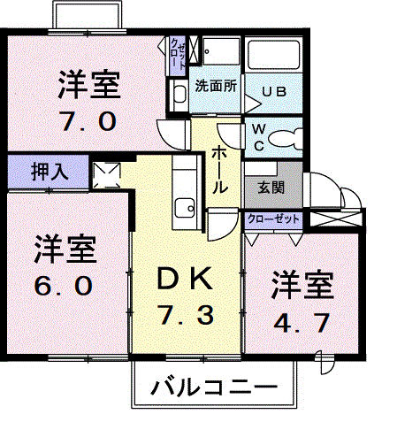 ひよこハイツⅡ(3DK/2階)の間取り写真