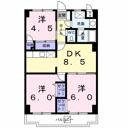 ドリーム・パレス(3DK/3階)の間取り写真