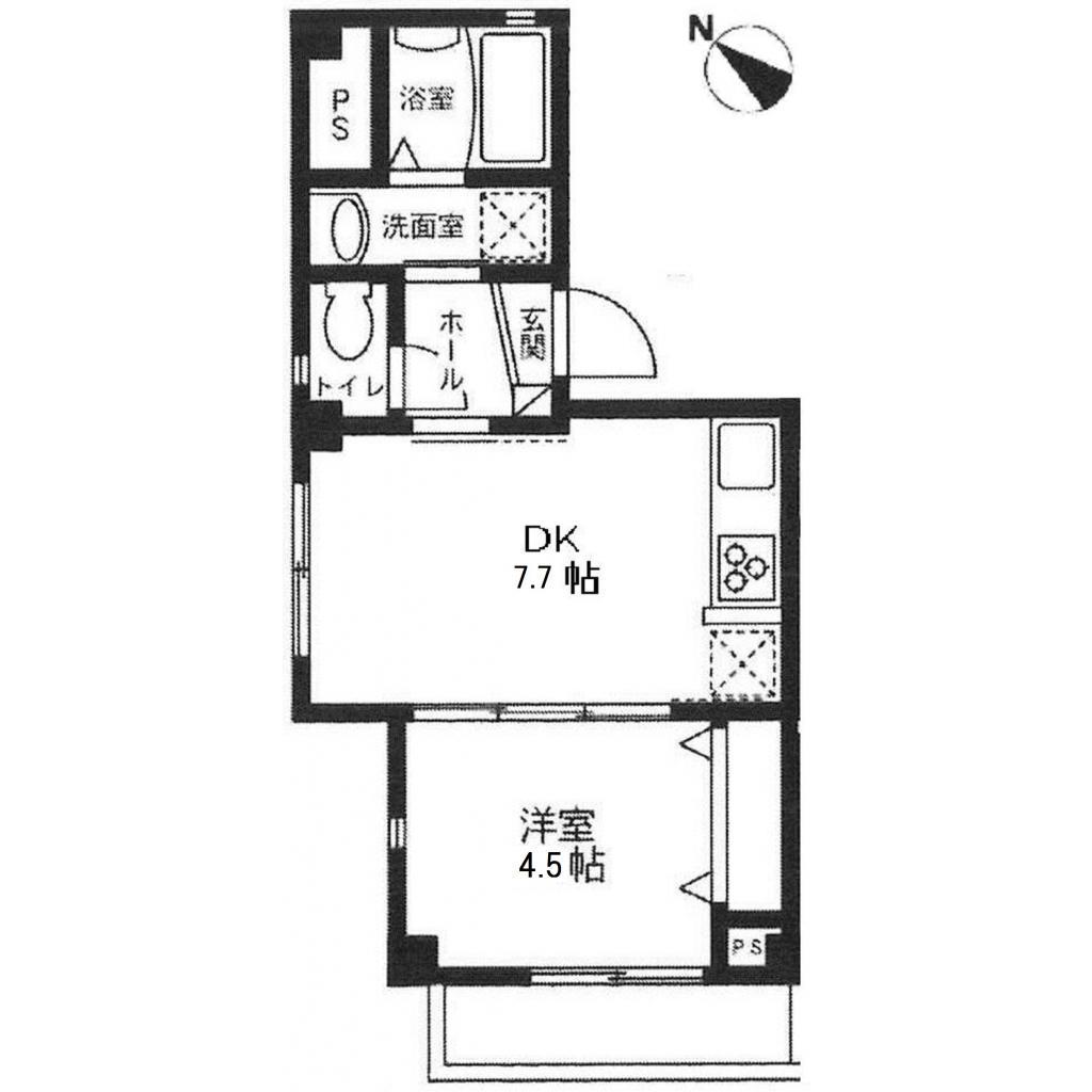 南武線 稲田堤駅 徒歩10分 4階建 築12年(1DK/2階)の間取り写真