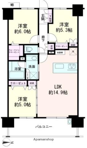 パレステージ本厚木(3LDK/7階)の間取り写真