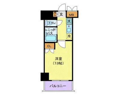 グランシャルム川崎(1K/11階)の間取り写真