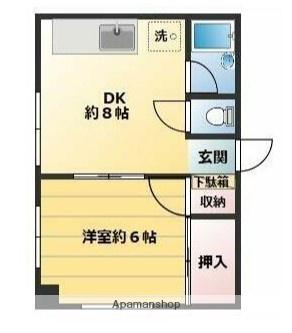 タキーハイツ(1DK/2階)の間取り写真