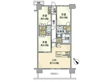 プレミスト溝の口(3LDK/2階)の間取り写真