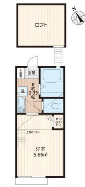 G・Aヒルズ三ツ沢下町(1K/2階)の間取り写真