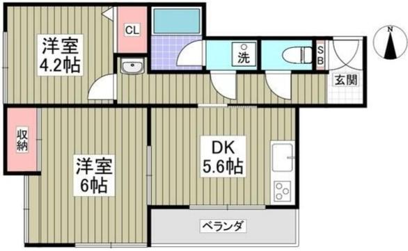 鎌倉ピュアハイム(2DK/2階)の間取り写真