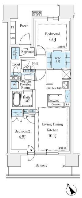 パークホームズ登戸ステーションアヴェニュー(2LDK/6階)の間取り写真