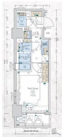 GENOVIA阪東橋ⅡSKYGARDEN(1K/4階)の間取り写真