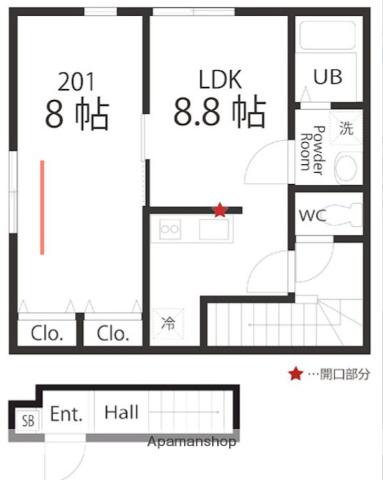 ハーミットクラブハウス星川桜ヶ丘(1LDK/2階)の間取り写真