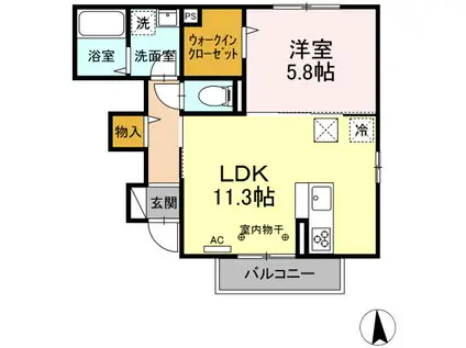 セジュール萩畠(1LDK/1階)の間取り写真