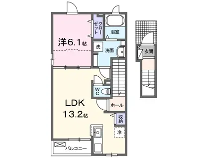 LUNA・Ⅲ(1LDK/2階)の間取り写真