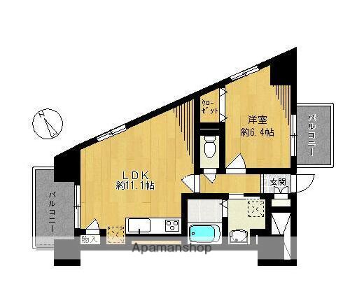 サザンクロス鵠沼(1LDK/4階)の間取り写真