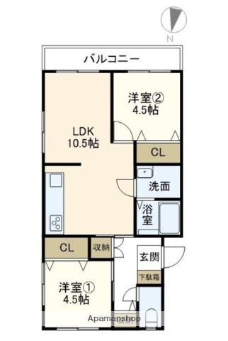 南戸塚スカイハイツ(2LDK/2階)の間取り写真
