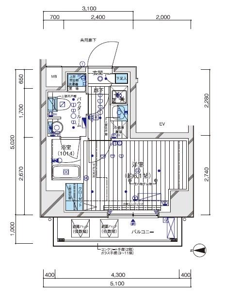 メインステージ東神奈川Ⅱ(1K/5階)の間取り写真