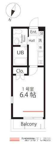 ハーミットクラブハウス上大岡(1K/1階)の間取り写真