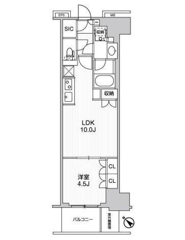 WORVE横浜伊勢佐木町(1LDK/15階)の間取り写真