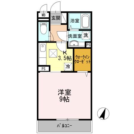 グリーンスクエアⅡ(1K/1階)の間取り写真