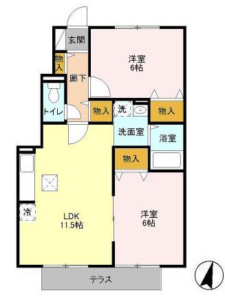 ヴィーベルK3(2LDK/1階)の間取り写真