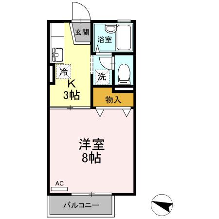 ドミールシャンテ(1K/1階)の間取り写真
